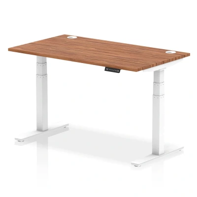 Image of Air 1400x800mm Height Adjustable Desk Walnut Top Cable Ports White Leg