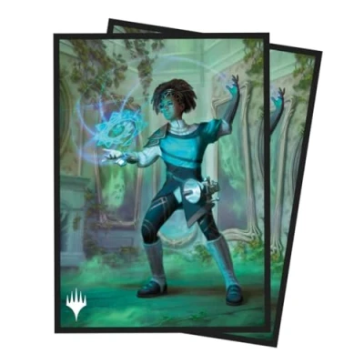 Image of Ultra PRO MTG Duskmourn 100ct Deck Protector Sleeves Commander Zimone, Mystery Unraveler, Standard Size Card with Durable ChromaFushion Tech, Matte Finish Sleeves,