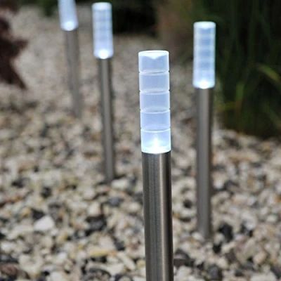 Image of Garden Mile Modern 4X Solar Powered Large Ornaments White LED Stake Lights Fully Waterproof and Stainless Steel Outdoor for Patio, Street, Pathway Lighting