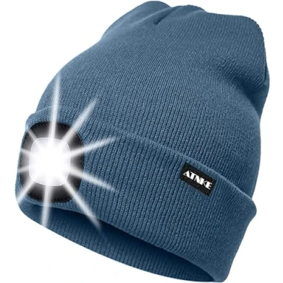 Image of ATNKE LED Lighted Beanie Cap,USB Rechargeable Running Hat Ultra Bright 4 Waterproof Light Winter Warm Gifts for Men and Women/Shadow Blue