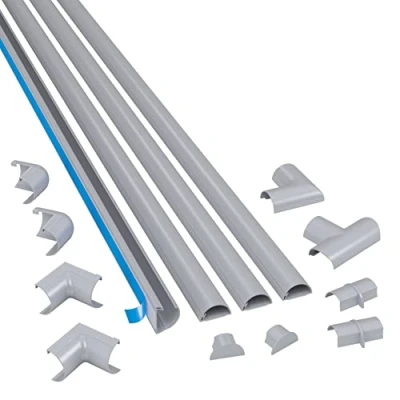 Image of D Line Mini Cable Trunking 4 Meter Pack, Half Round Cover, Self Adhesive Wire Hide TV Wires, Management 4x 30mm (W) x 15mm (H) 1m Lengths &amp; Accessories Aluminium Effect