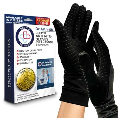 Image of Doctor Developed Full Length Arthritis Gloves/Copper Gloves/Compression Gloves [Pair] and Written Handbook Relief from Joint Symptoms, Raynauds Disease, Carpal Tunnel (XL)