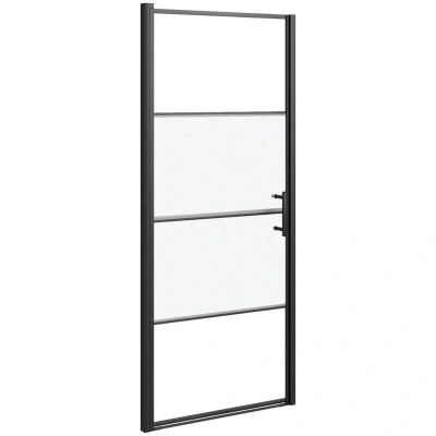 Image of vidaXL Shower Door 91x195 cm Half Frosted Tempered Glass Black