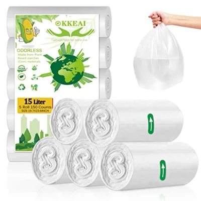 Image of Small Liners Bags Commercial Bin &amp; 15 20 Liter Garbage 120 Count Biodegradable Material Trash Can Wastebasket for Kitchen Home Bathroom Office White