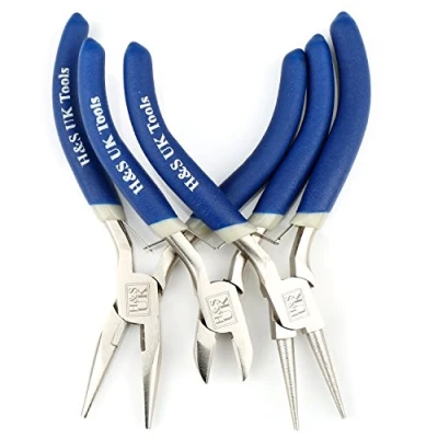 Image of H&amp;S 3 x Chrome Plated Jewellery Making Beading Mini Pliers Tools Kit Set Plier Crafting for