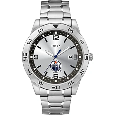 Image of Timex Tribute Men&#039;s Citation 42mm Quartz Watch with Stainless Steel Strap, Edmonton Oilers,