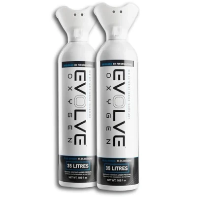 Image of EVOLVE 35 Litre Pure Oxygen Canister with Breathing Cup Portable Can Ideal for Home Use and Outdoor Activities Designed by Firefighters Made in Britain Pack of 2