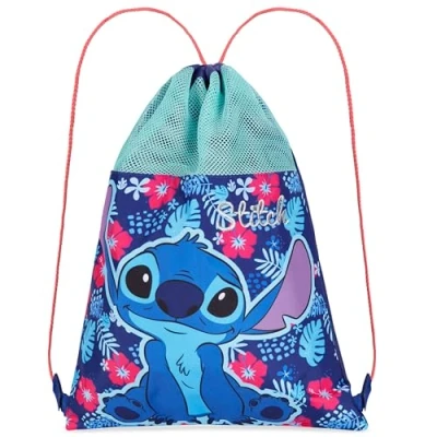 Image of Disney Kids Drawstring Bags Swimming Bag, School PE Bag (Blue Stitch)