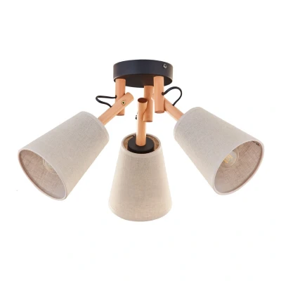 Image of Vaio Multi Arm Semi Flush Ceiling Lamp Pine, Cream 3xE27