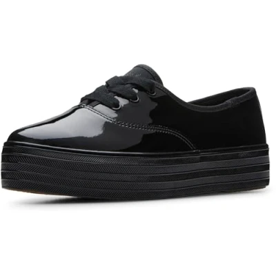 Image of Keds Women&#039;s Point Lace Up Sneaker, Black/Black Patent Leather, 5 UK