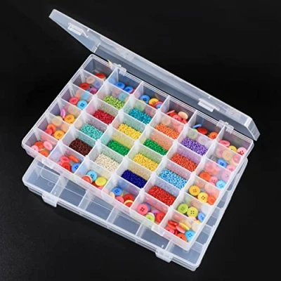 Image of LAifu 2PCS Plastic Stackable Organizer Container with Adjustable Dividers, Clear Storage Box 36 Removable Grids Compartments for Jewelry Cosmetics Craft Tackle Pills Beads Bolts Nuts