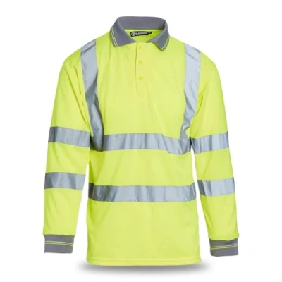 Image of Blackrock Yellow Long Sleeve Hi Vis Polo Shirt for Men &amp; Women, Reflective T Shirt, Viz Tops Safety Workwear Security Shirts Men, Fully EN Certified Size Small