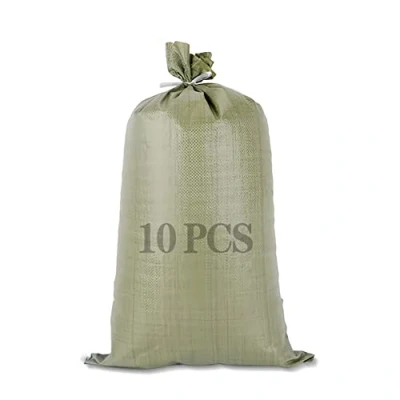 Image of QINGJIE 10 x Green Unfilled Woven Polypropylene Sandbags for Flood Defence. UV and Rot Proof(Size:50 90cm/19.7&quot; W 35.4&quot; H,Color:Green)