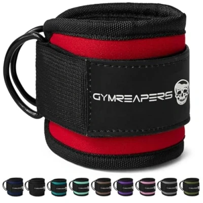 Image of Gymreapers Ankle Strap (Single) For Cable Machine Kickbacks, Glute Workouts, Lower Body Exercises Adjustable Leg with Neoprene Padding (Red, Single)