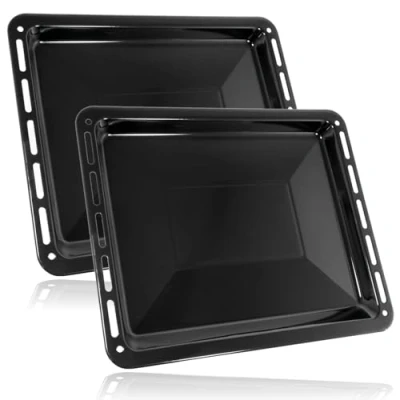 Image of SPARES2GO Roasting Pan Baking Tray Compatible with AGA Oven Cooker (455mm x 370mm, Pack of 2)