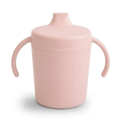 Image of Mushie Trainer Sippy Cup Made in Denmark Leak Resistant Twist Off Lid &amp; Handles 6 Months + (Blush)