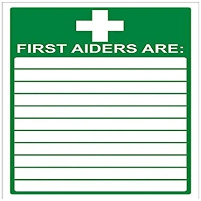 Image of V Safety First Aiders Sign 200mm x 300mm Self Adhesive Vinyl