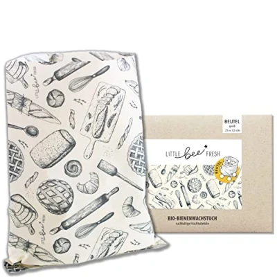 Image of little bee fresh Organic Beeswax Cloth Large Bread Bag 25 x 32 cm from Germany Keeps Food Natural, Beautiful and Plastic Free Fresh! Handmade Raw Materials (Bread Bag)