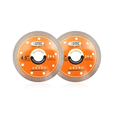 Image of Super Thin Diamond Tile Blade with Mesh Rim,BGTEC 2Pcs 4.5 Inch/115MM x Arbor 22.23mm Angle Grinder Cutting Disc For Dry or Wet Porcelain Ceramic Marble Granite