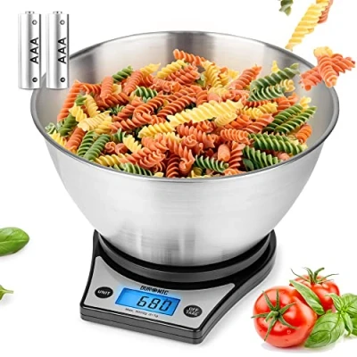 Image of Duronic Digital Kitchen Scales KS6000 BK/SS Electronic Scale with Bowl Measuring Weighing Baking for Cooking Postal Pet Food Measurement Baker Weight Scale, Tare LCD Display