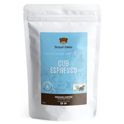 Image of Medium Dark Roast Strong Espresso Coffee Beans 227g Brown Bear Cub Blend Suitable for All Machines Strength 4 Donation to Free The Bears