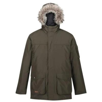 Image of Regatta Salinger II Waterproof Breathable Taped Seams Insulated Taffeta Lining Hooded with Removable Faux Fur Trim Jacket Dark Khaki, Small