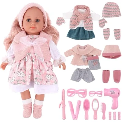 Image of deAO Baby Doll Toys Girl Dress Up Toy Set Accessories, Clothes, Dolls for 3 4 5 6 7 8 9 Years Old Girls Gift Birthdays and Christmas