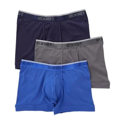 Image of 2(X)IST mens Cotton Stretch Boxer Brief 3 pack, Eclipse/Lead/Dazzling Blue, M