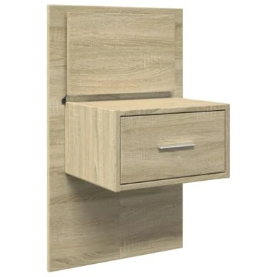 Image of vidaXL Wall mounted Bedside Cabinet Engineered Wood, Sonoma Oak, LED Lights, 48.5 x 32.5 80 cm, Floating Nightstand, Modern Bedroom Storage Solution