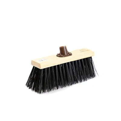 Image of Newman and Cole 13&quot; Wooden Broom Head with Stiff PVC Synthetic Poly Hard Bristle Replacement for Outdoor Garden Yard Brush Sweeping Wood Fitted Fixing Bracket Connector