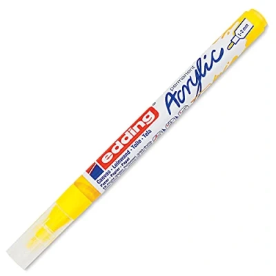 Image of edding 5300 acrylic marker fine yellow 1 waterproof paint round nib 2mm pen for drawing on canvas, art paper and wood markers pebbles