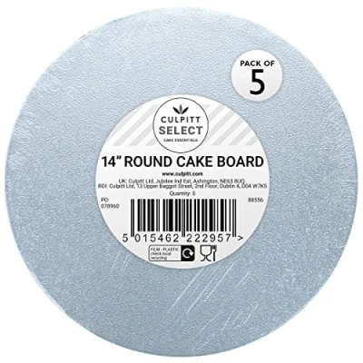 Image of Culpitt Select 14&quot; Cake Boards, Round, 12mm Thick Lightweight Plate For Celebration Cakes, Birthday Treats, Cupcakes, and More! Strong, 14 Inch, Pack Of 5