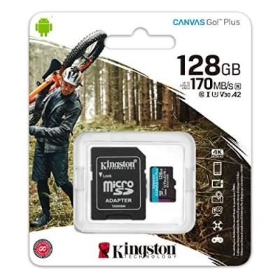 Image of Kingston 128GB microSDXC Canvas Go Plus 170MB/s Read UHS I, C10, U3, V30, A2/A1 Memory Card + Adapter (SDCG3/128GBCR)