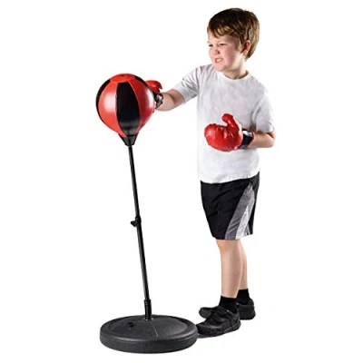 Image of Toyrific Punch Bag with Gloves, Adjustable Boxing Set Stand and Punching Ball, Freestanding for Kids Boys, Girls Beginners