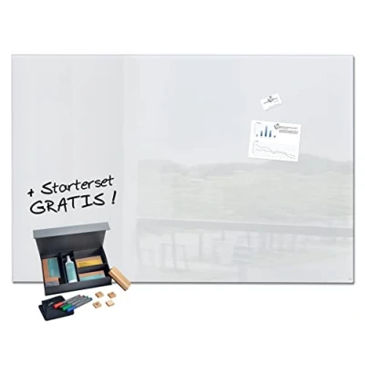 Image of SIGEL SF479 Premium Glass magnetic Board / White Board, glossy surface, 150 x 100 cm, super + 6 magnets, markers and 3 cleaning supplies Artverum