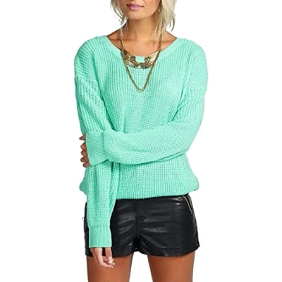 Image of Crazy Girls Womens Ladies Baggy Long Sleeve Knitted Plain Chunky Top Sweater Jumper S XL (XXL, Aqua Cyan)