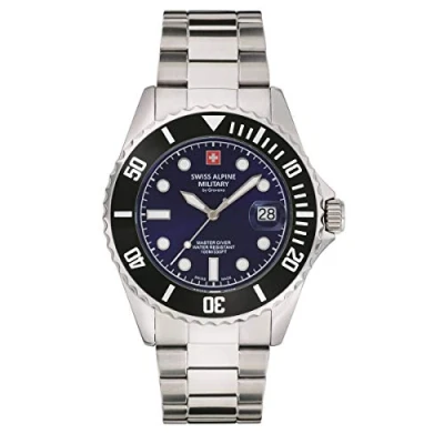 Image of Swiss Alpine Military Men&#039;s Watch, Master Dive, Analogue, Quartz, 7053.1 Stainless Steel, Steel/Black/Blue 1138SAM