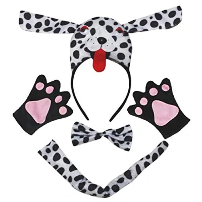 Image of Petitebelle 3D Dalmatian Dog Headband Bowtie Tail Gloves 4pc Adult Costume (3D Dalmatian, One Size)