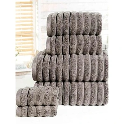 Image of Rapport Ribbed 6 Piece 100% Cotton Towel Set, Charcoal, Bale