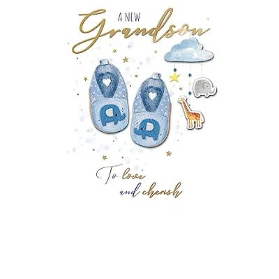 Image of A New Grandson To Cherish Baby Card Embellished Champagne Greeting JGS682