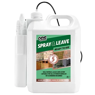 Image of One Chem 5 Litre Spray and Leave Ready To Use Incudes Battery Powered Sprayer Patio Fencing Decking Driveway Cleaner Green Algae Mould Killer