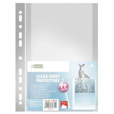 Image of D.RECT 10 Pieces Wide Punched Pockets Plastic Sleeves Polly 170 µm/mic/Micron Thickness: 0.17 mm Wallets 238x305 mm, Crystal Clear