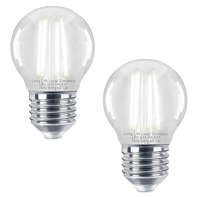 Image of Long Life Lamp Company LED Filament Golf Ball Light Bulb E27 Cool White Clear Glass Edison Screw 4w Pack of 2