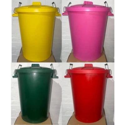 Image of Dustbin 90L Coloured Large Plastic Bins Heavy Duty w/Metal Handle Outdoor Bin Storage, w/Lid for Easy Refusal, Durable Outside, Includes Storage with Lids (Green)