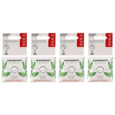 Image of RADIUS Peppermint Dental Floss 55 Yards Vegan &amp; Non Toxic Oral Care Boost Designed to Help Fight Plaque Clear Pack of 4