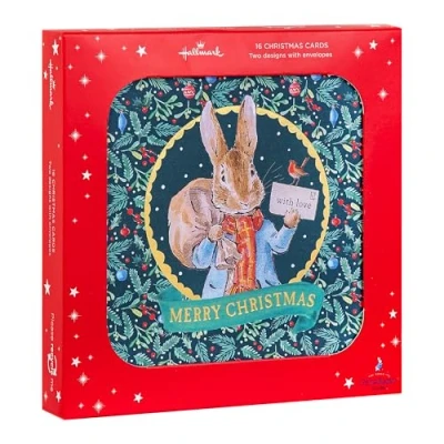 Image of Hallmark Christmas Card, Multipack Cards, Pack of 16, 2 Designs, Beatrix Potter, Peter Rabbit, With Envelopes