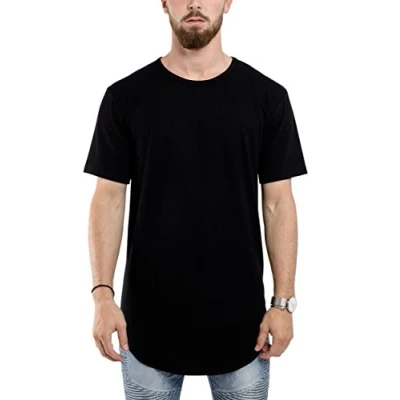 Image of Blackskies Round Basic Longshirt Long Oversize Fashion Sleeve Men&#039;s T Shirt Tee Black Large L