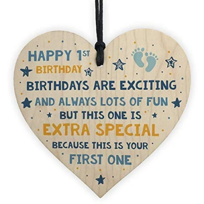 Image of RED OCEAN 1st Birthday Gift For Daughter Son Babys First Wooden Heart Keepsake