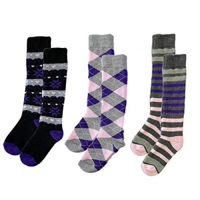 Image of Sock Stack Pack Of 3 Womens Wellington Socks Design Acrylic Thermal Welly Boot UK 4 7