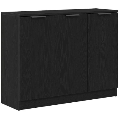 Image of vidaXL modern black oak buffet sideboard engineered wood with matte finish 3 door storage for dining room/living room